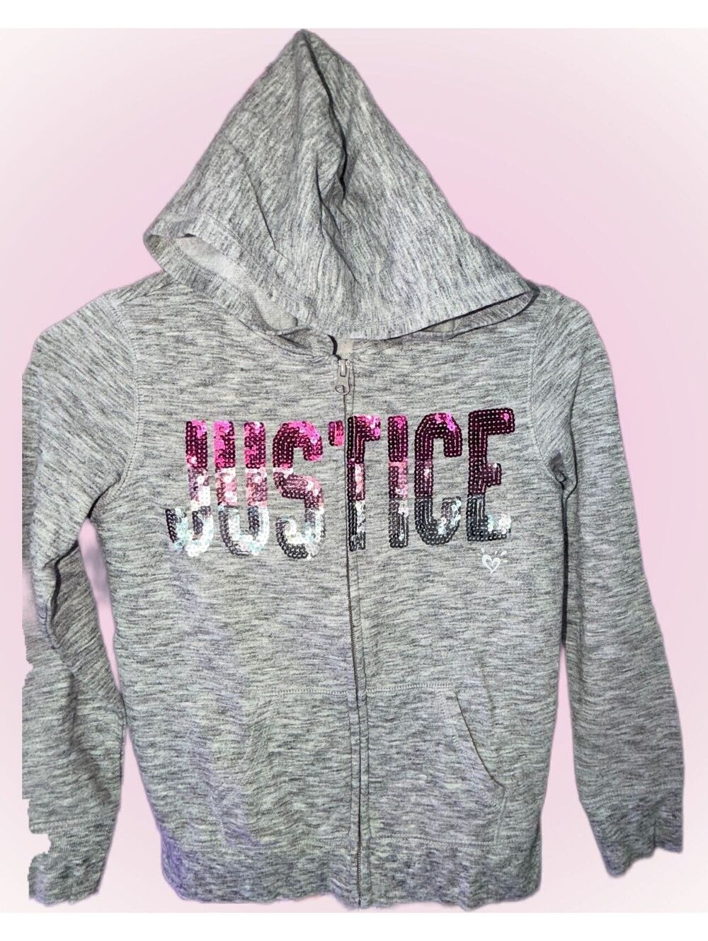 Girls Size 8 Gray Zip Up Jacket with Hood by Justice | Sequins